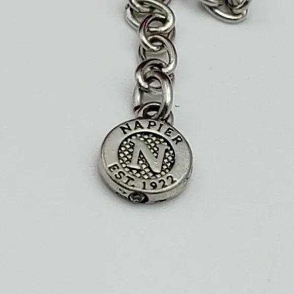 Napier Silver Tone Green Enamel Y-Drop Necklace Faux-Gem Art Deco 19" Adjustable - Picture 4 of 6